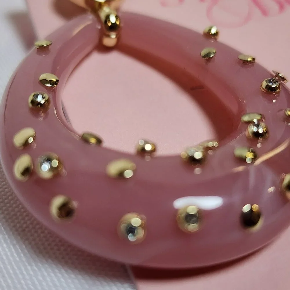 Stella & Dot Pink Resin Teardrop Earrings w/ Pearl‎ Studs & Gold Accents 2.5